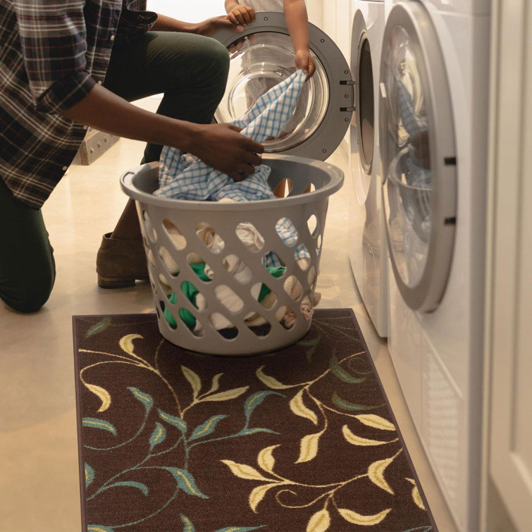 Brown Floral Leaves Non-Slip Washable Area Rug 2'3" x 3'