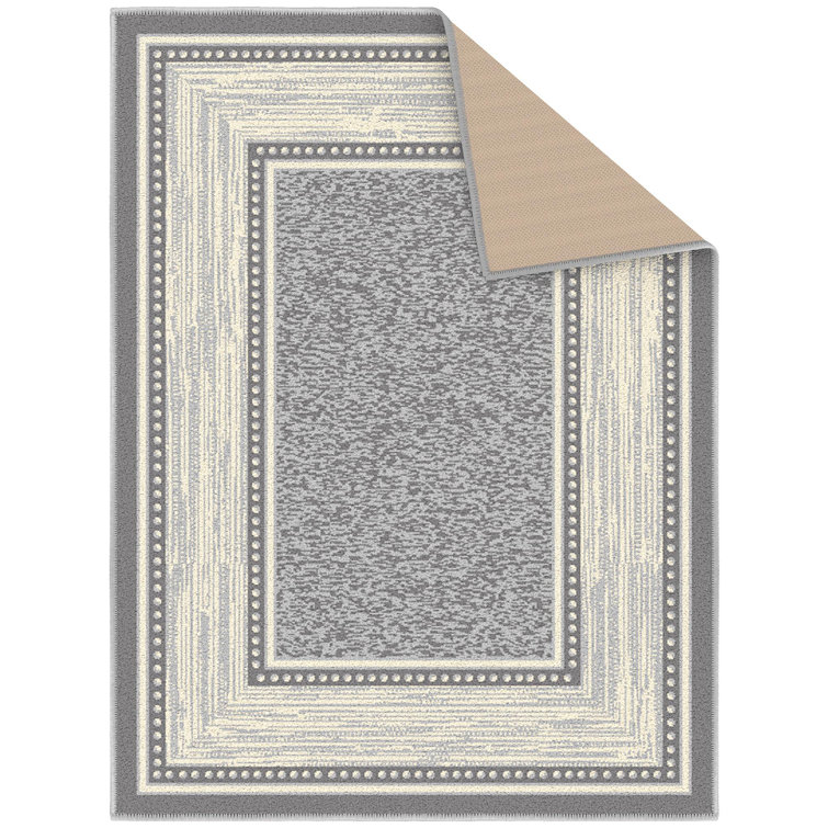 Light Gray Rectangular Non-Slip Washable Synthetic Area Rug