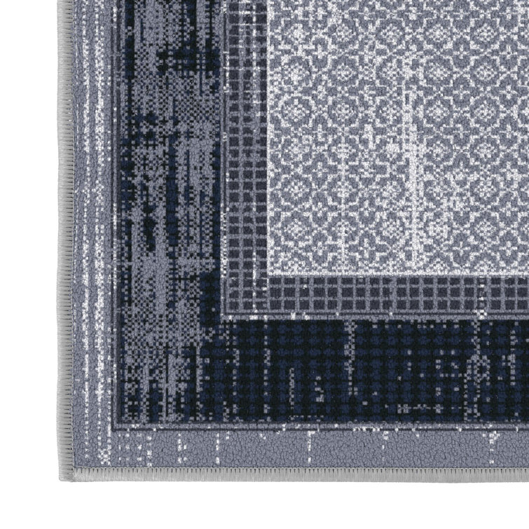Gray and Black Non-Slip Synthetic Hallway Runner Rug