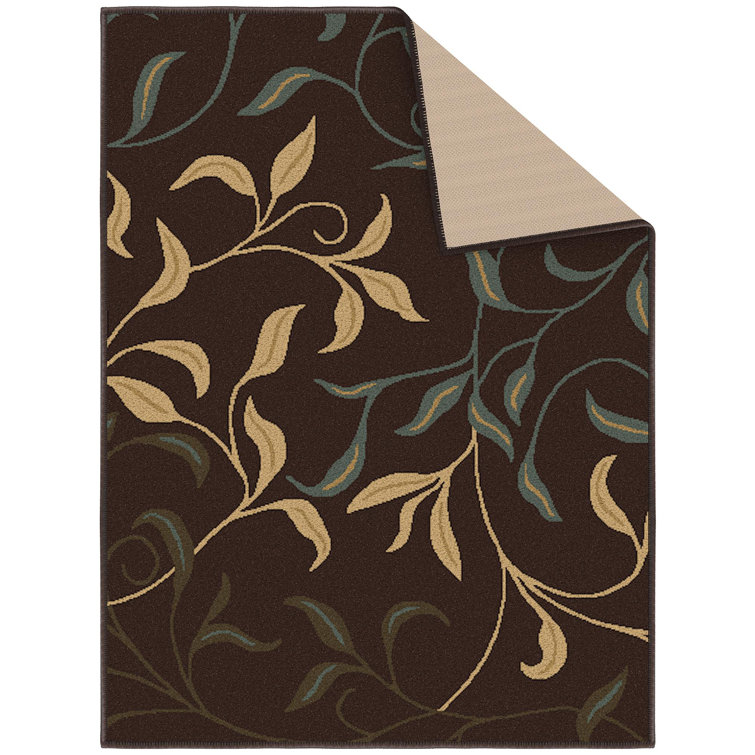 Brown Floral Leaves Non-Slip Washable Area Rug 2'3" x 3'