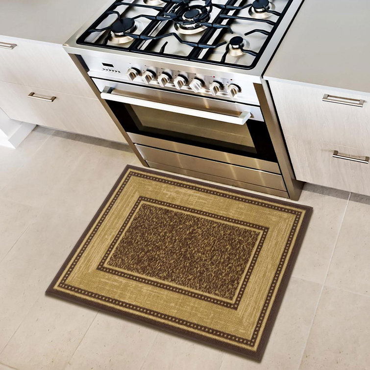 Machine Washable Non-Slip Brown and Beige Synthetic Area Rug