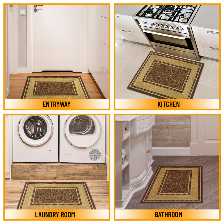 Machine Washable Non-Slip Brown and Beige Synthetic Area Rug