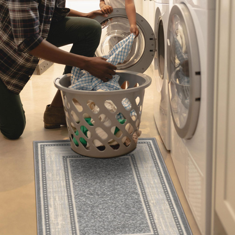 Light Gray Rectangular Non-Slip Washable Synthetic Area Rug