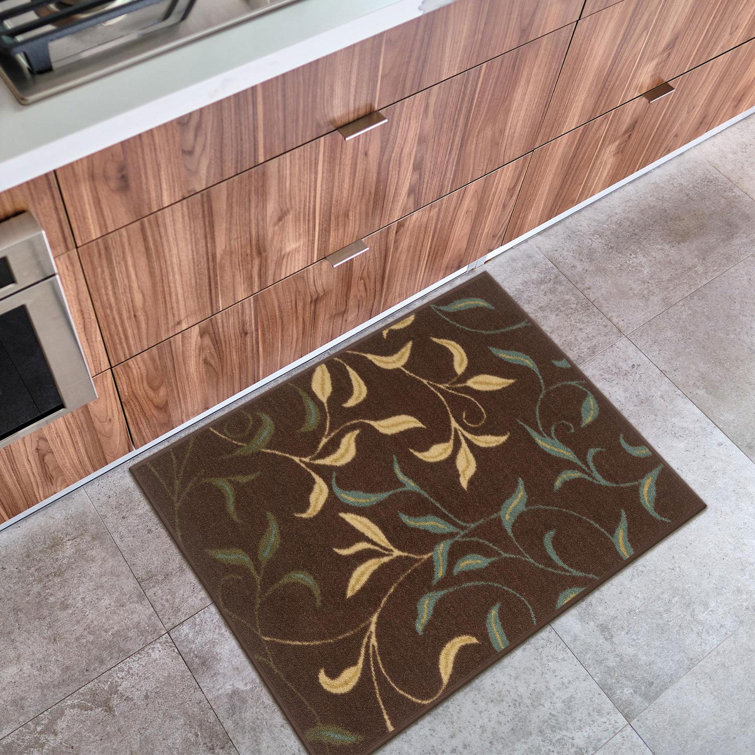 Brown Floral Leaves Non-Slip Washable Area Rug 2'3" x 3'