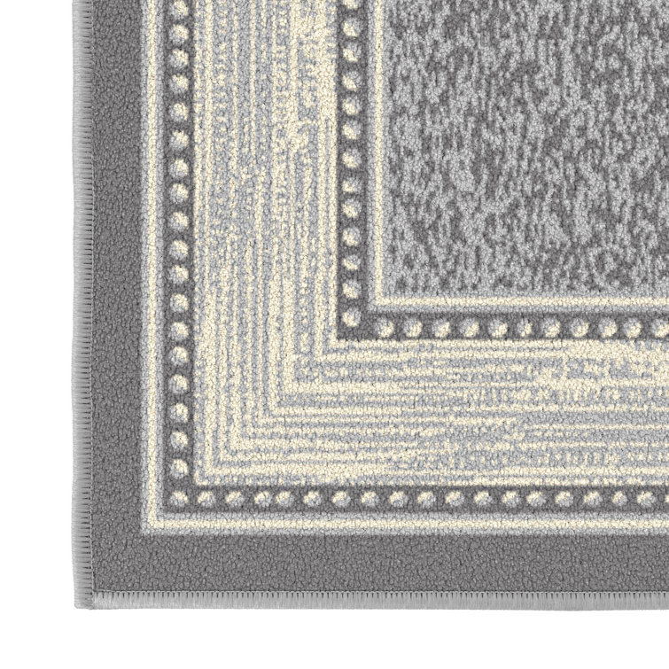 Gray Washable Non-Slip Synthetic Runner Rug with Bordered Design