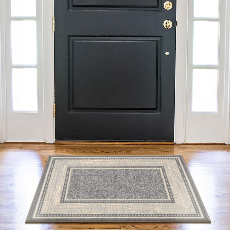 Light Gray Rectangular Non-Slip Washable Synthetic Area Rug
