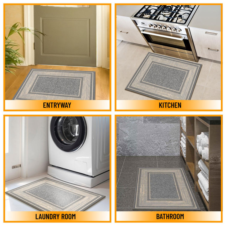 Light Gray Rectangular Non-Slip Washable Synthetic Area Rug