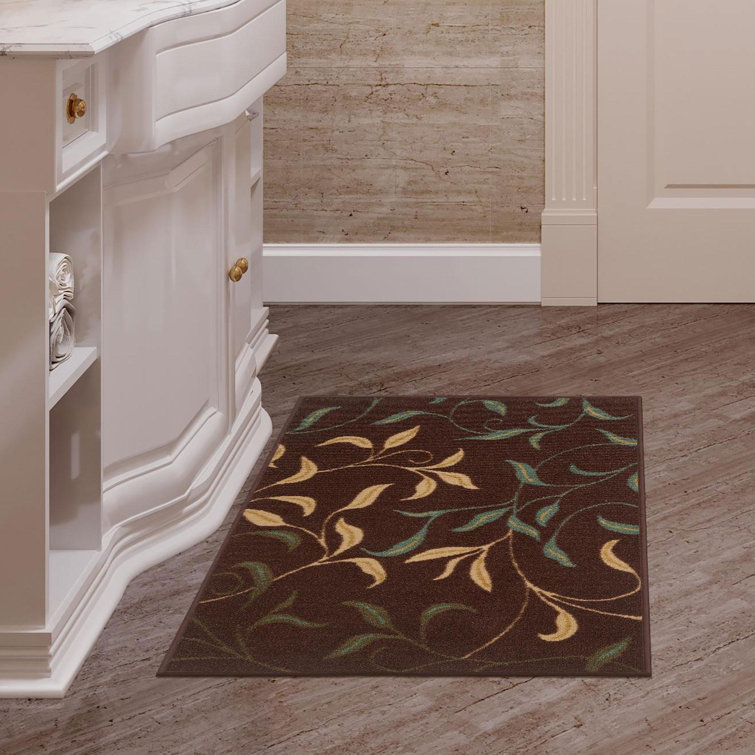 Brown Floral Leaves Non-Slip Washable Area Rug 2'3" x 3'