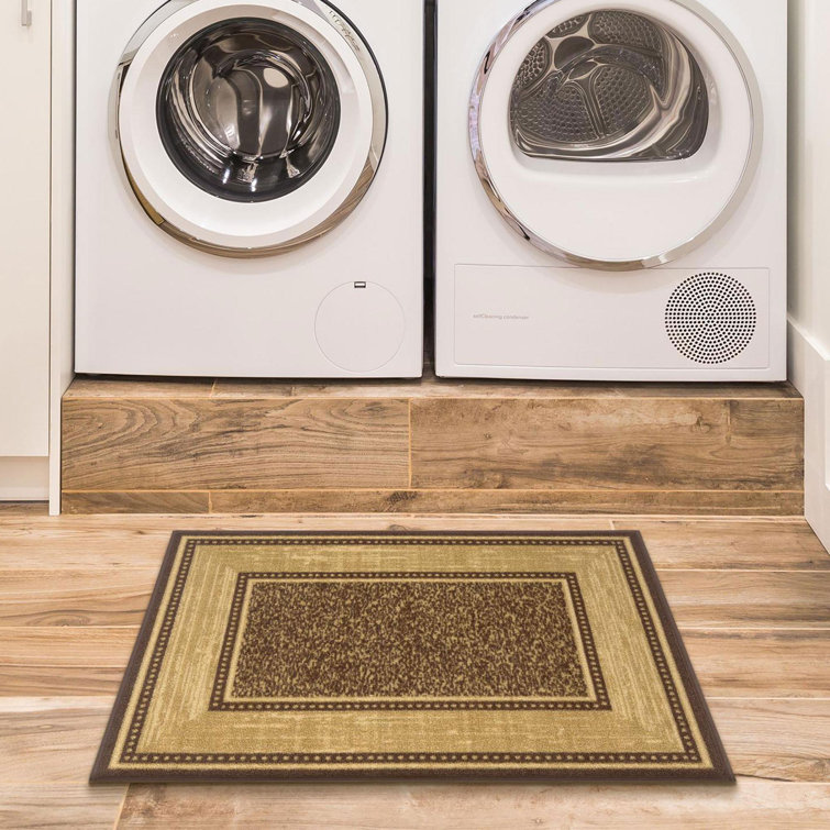 Machine Washable Non-Slip Brown and Beige Synthetic Area Rug