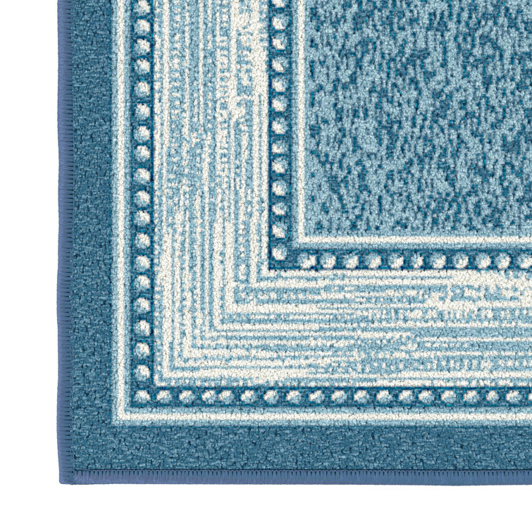 Blue and Gray Synthetic Non-Slip Rectangular Area Rug