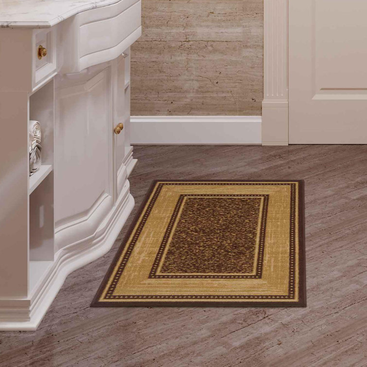 Machine Washable Non-Slip Brown and Beige Synthetic Area Rug