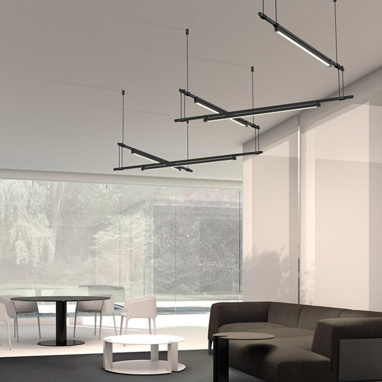 Elegant Black Aluminum 25" LED Linear Chandelier with Crystal Accents