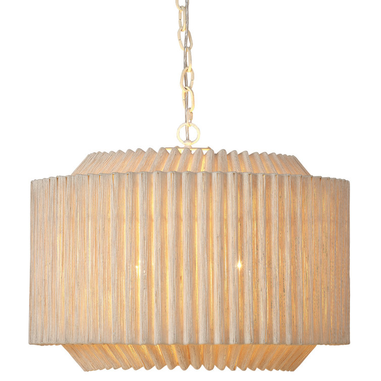 Off-White Jute 4-Light Round Chandelier