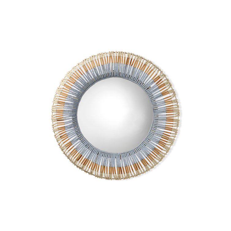 Natural Blue Hand-Carved Beaded Round Wall Mirror