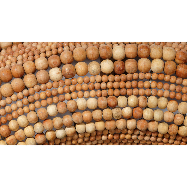 Natural Wood Beaded Round Wall Mirror
