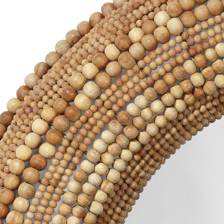 Natural Wood Beaded Round Wall Mirror