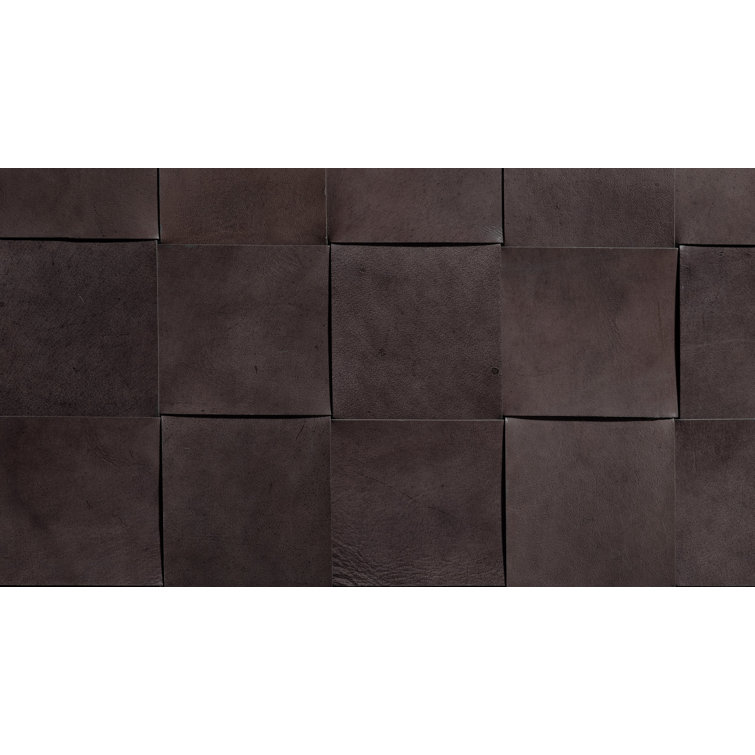 Dark Gray Woven Leather Square Ottoman with Metal Feet