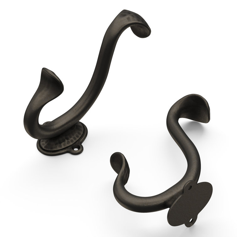 Black Iron Double Prong Wall Hooks, 5-Pack