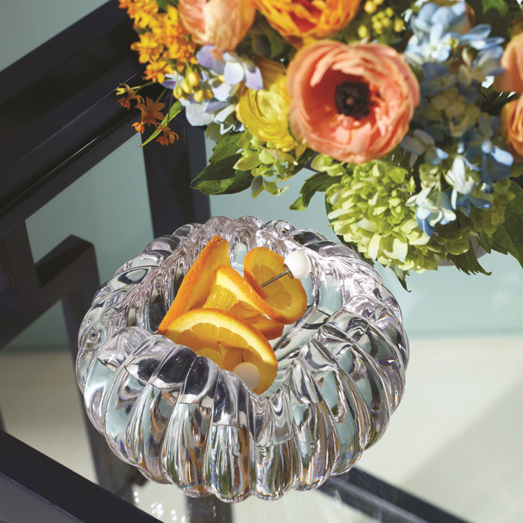 Clear Round Ribbed Glass Decorative Bowl