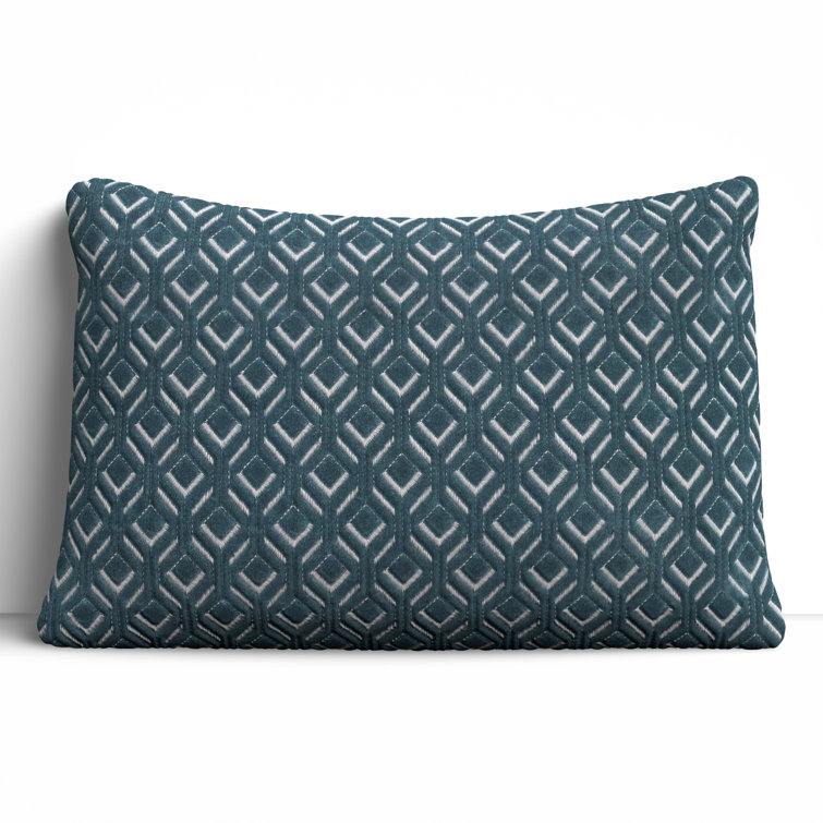 Blue Embroidered Cotton Lumbar Throw Pillow