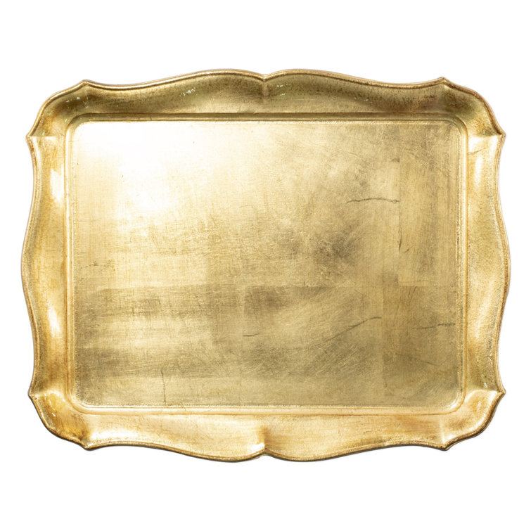 Florentine Gold Leaf Handcarved Rectangular Wooden Tray