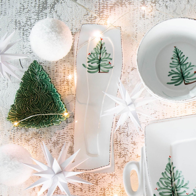 Lastra Holiday White Ceramic Spoon Rest with Fir Tree Design