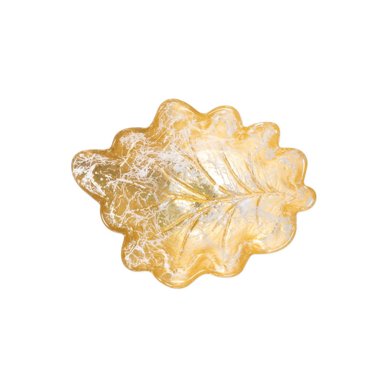 Contemporary Moon Glass Gold Leaf Serving Bowl 7.75"x5.75"