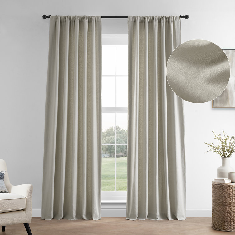 Fresh Khaki French Linen Room Darkening Curtain Panel 50'' W x 84'' L