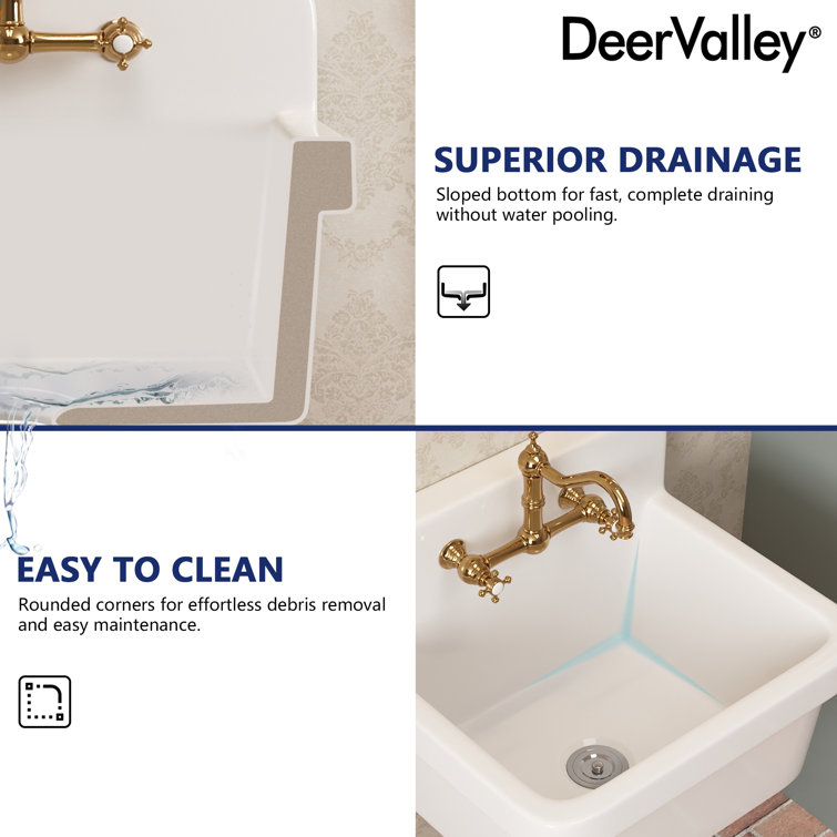 24" White Fireclay Farmhouse Wall Mount Utility Sink