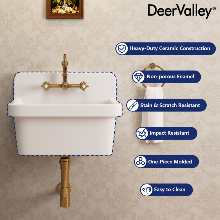 24" White Fireclay Farmhouse Wall Mount Utility Sink