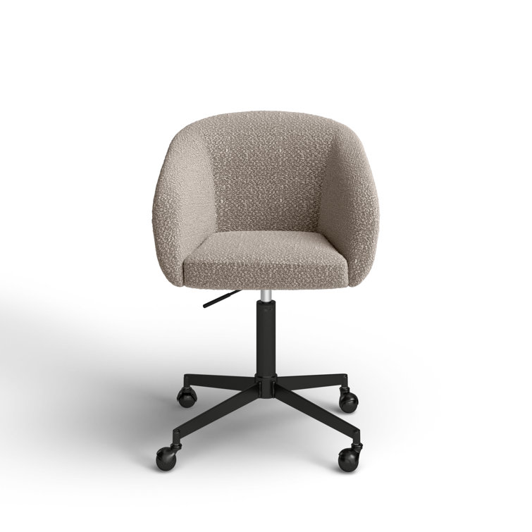 Gray Boucle Upholstered Swivel Office Chair with Black Steel Frame