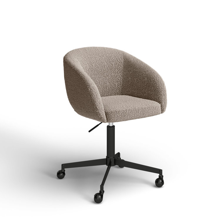 Gray Boucle Upholstered Swivel Office Chair with Black Steel Frame