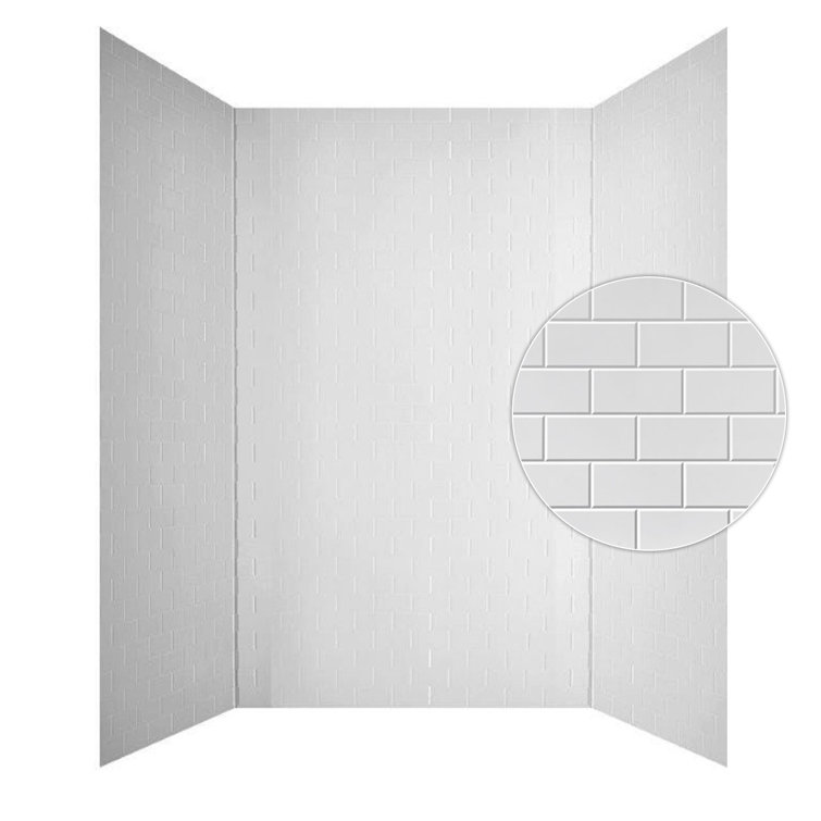 Gloss White PVC Subway Tile Tub and Shower Wall Panels