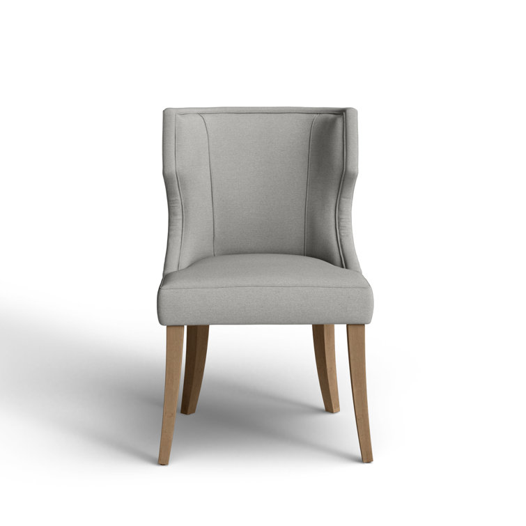 Light Gray Upholstered Wingback Dining Side Chair with Wood Legs