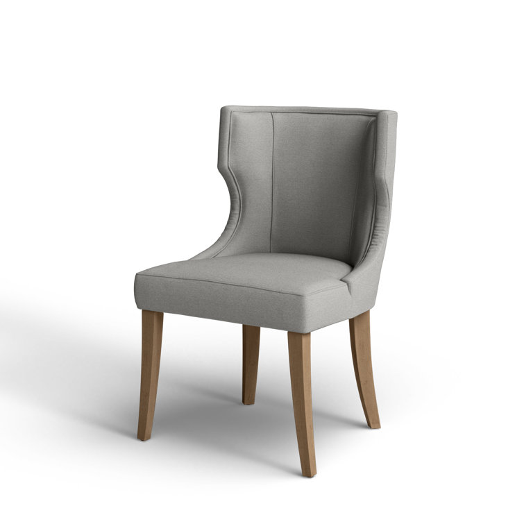 Light Gray Upholstered Wingback Dining Side Chair with Wood Legs