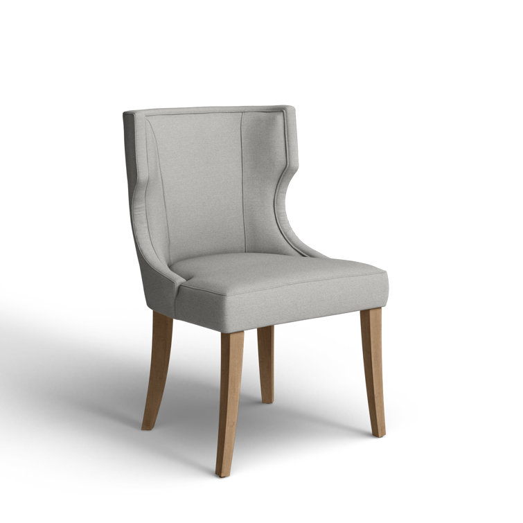 Light Gray Upholstered Wingback Dining Side Chair with Wood Legs