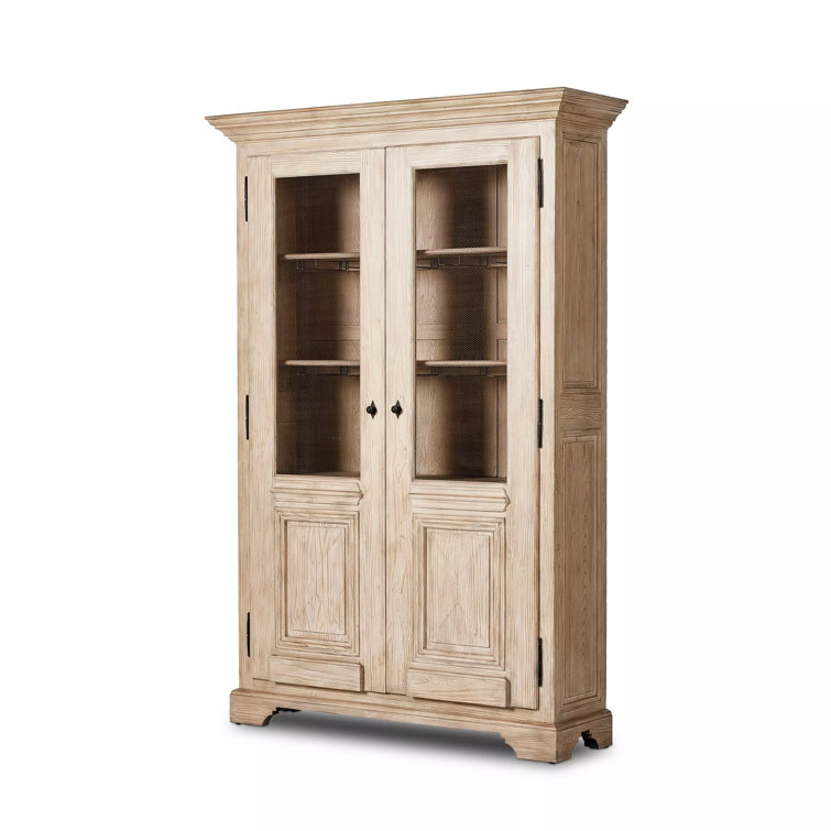 Scandinavian Antique-Inspired Light Brown Solid Wood Curio Cabinet