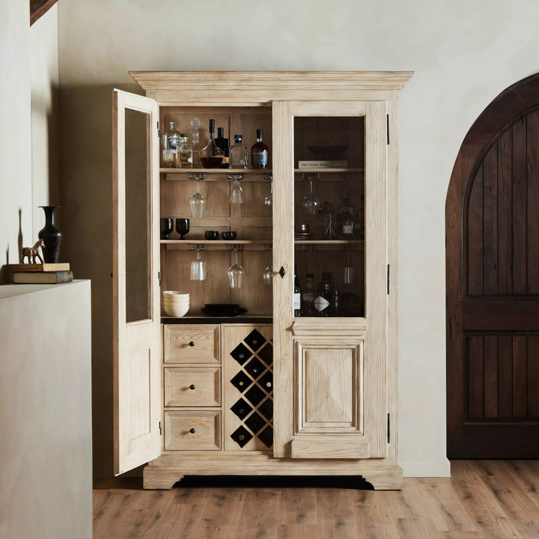 Scandinavian Antique-Inspired Light Brown Solid Wood Curio Cabinet