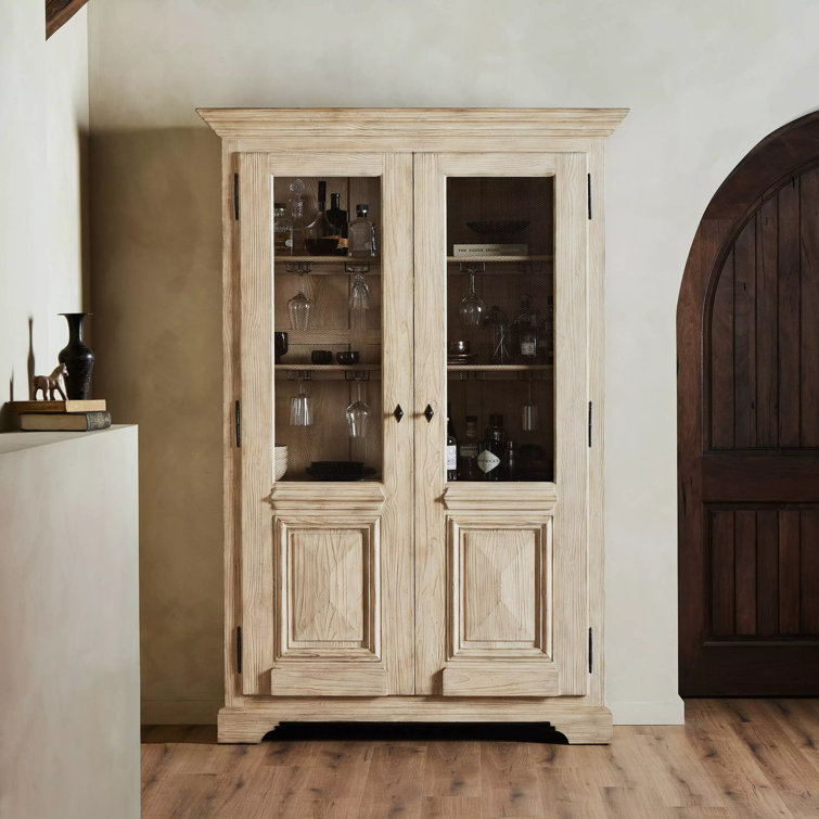 Scandinavian Antique-Inspired Light Brown Solid Wood Curio Cabinet