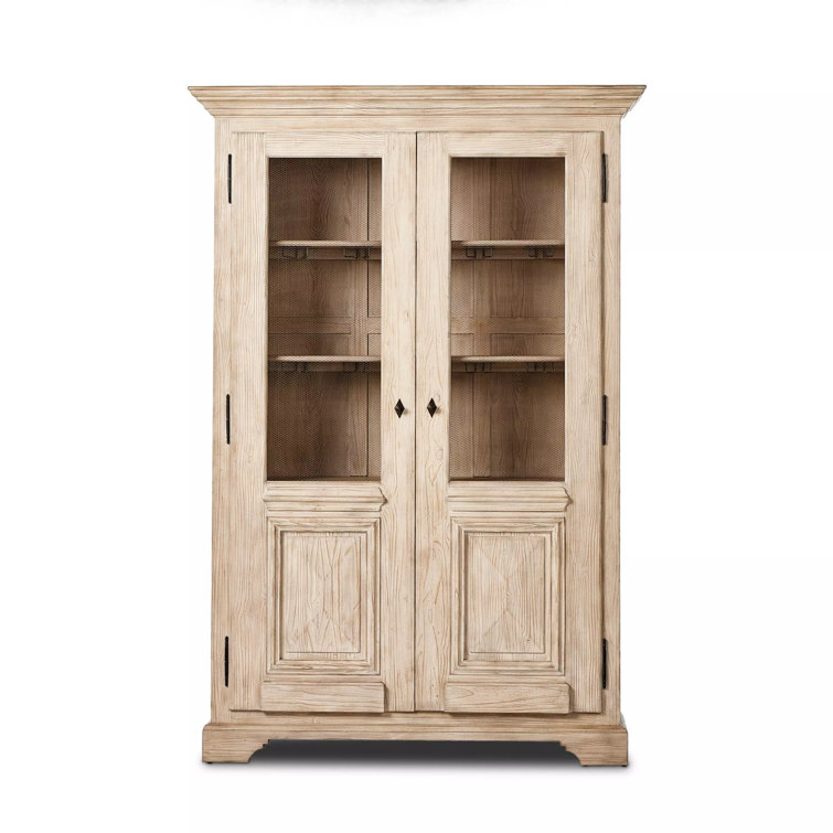Scandinavian Antique-Inspired Light Brown Solid Wood Curio Cabinet