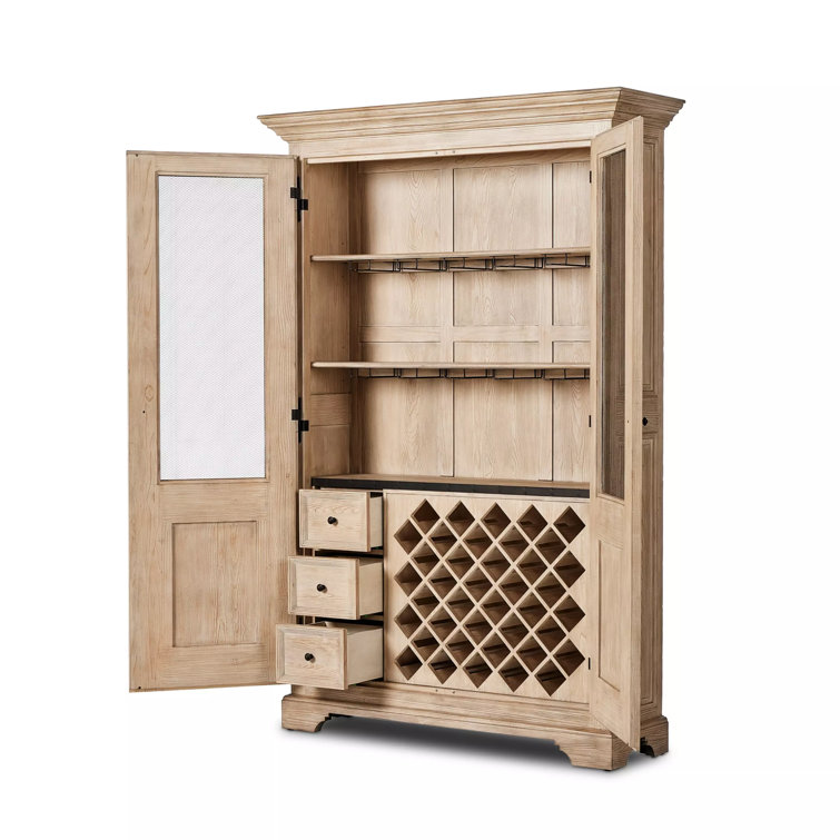 Scandinavian Antique-Inspired Light Brown Solid Wood Curio Cabinet