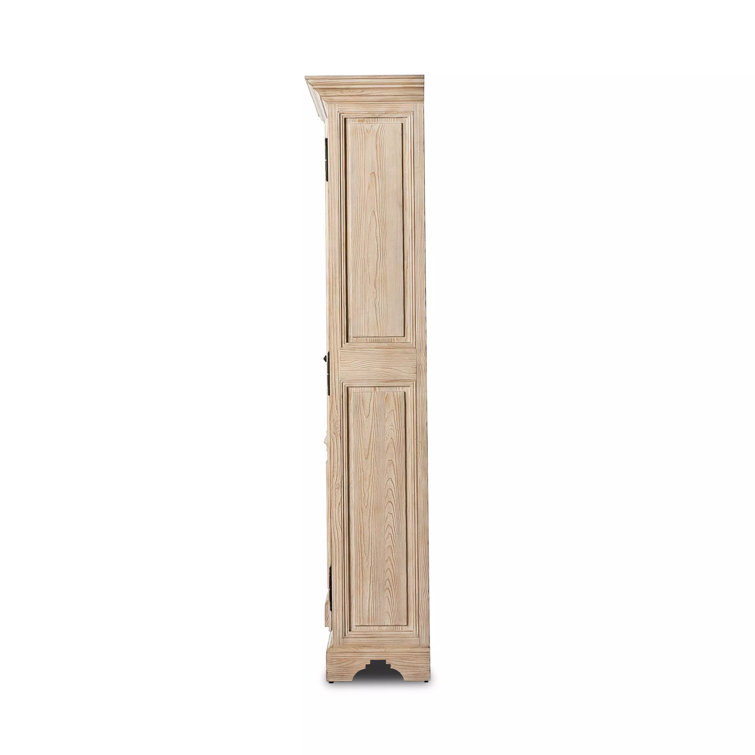 Scandinavian Antique-Inspired Light Brown Solid Wood Curio Cabinet