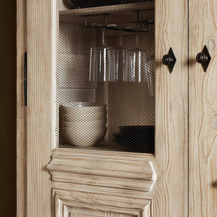 Scandinavian Antique-Inspired Light Brown Solid Wood Curio Cabinet