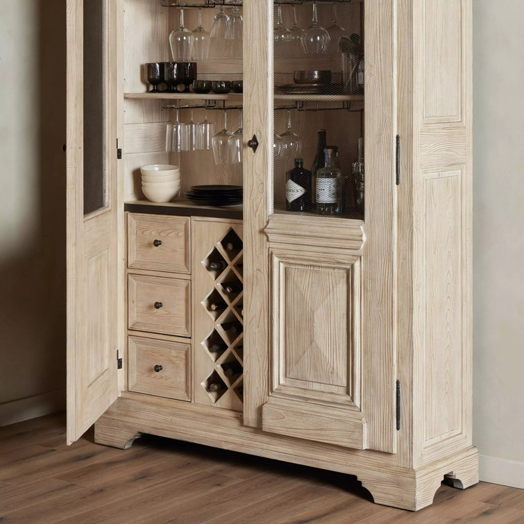 Scandinavian Antique-Inspired Light Brown Solid Wood Curio Cabinet