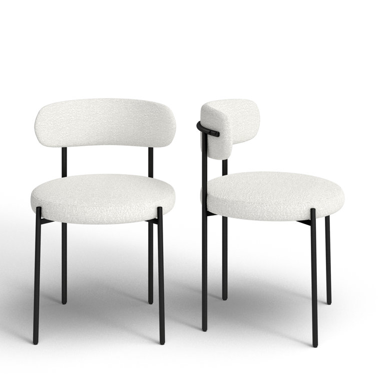 Cream Boucle Upholstered Side Chair with Metal Legs, Set of 2
