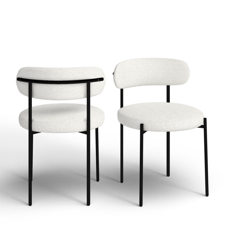 Cream Boucle Upholstered Side Chair with Metal Legs, Set of 2