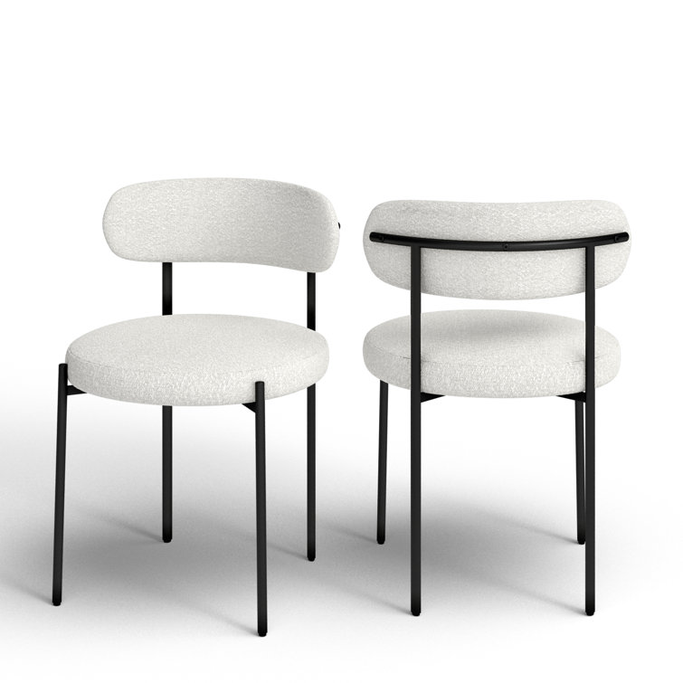 Cream Boucle Upholstered Side Chair with Metal Legs, Set of 2