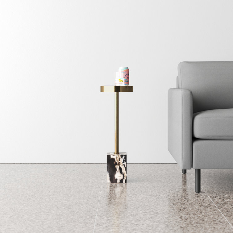 Black and Dark Brown Stone Pedestal End Table