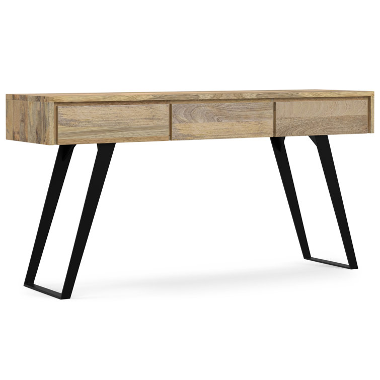 Natural Mango Wood and Metal Console Table with Storage