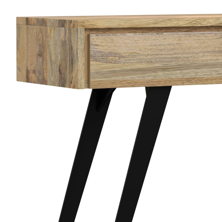 Natural Mango Wood and Metal Console Table with Storage